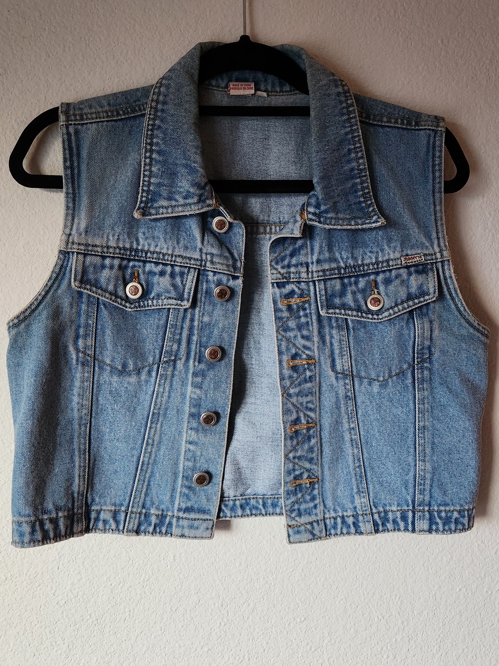 Vintage Blue Denim Vest - Women's Sleeveless Jacket